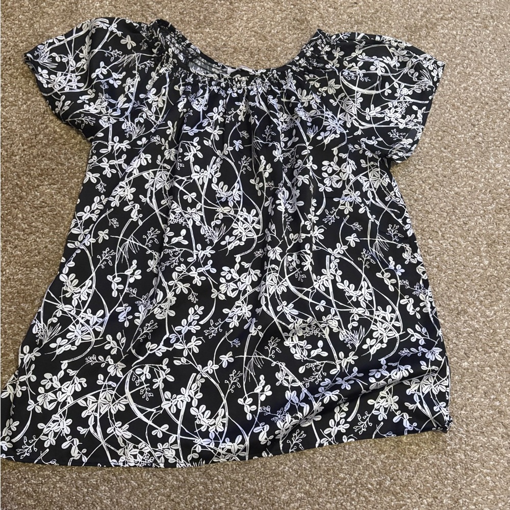 LOFT Black and White Floral Blouse